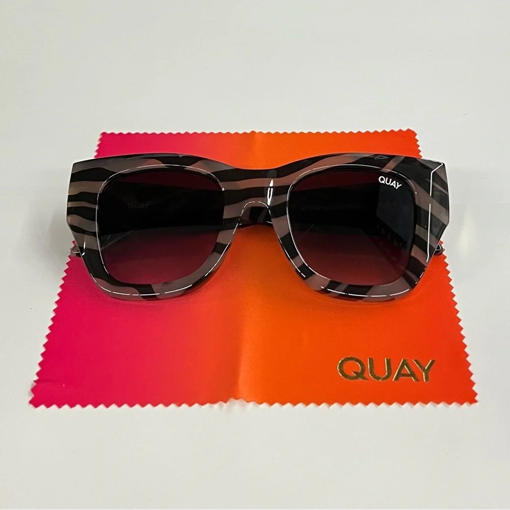 QUAY After Hours Bevel Sunglasses Zebra Stripe Frame Smoke Lenses